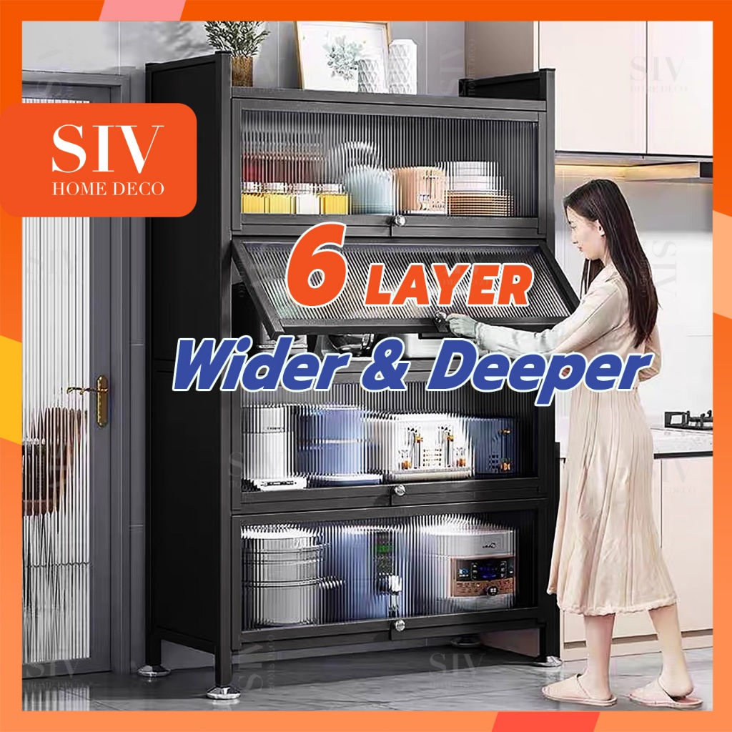 SIV Rak Kabinet Dapur Kitchen Cabinet Rack Microwave Oven Cabinet Kitchen Storage Racks Shelf with Doors & Wheels