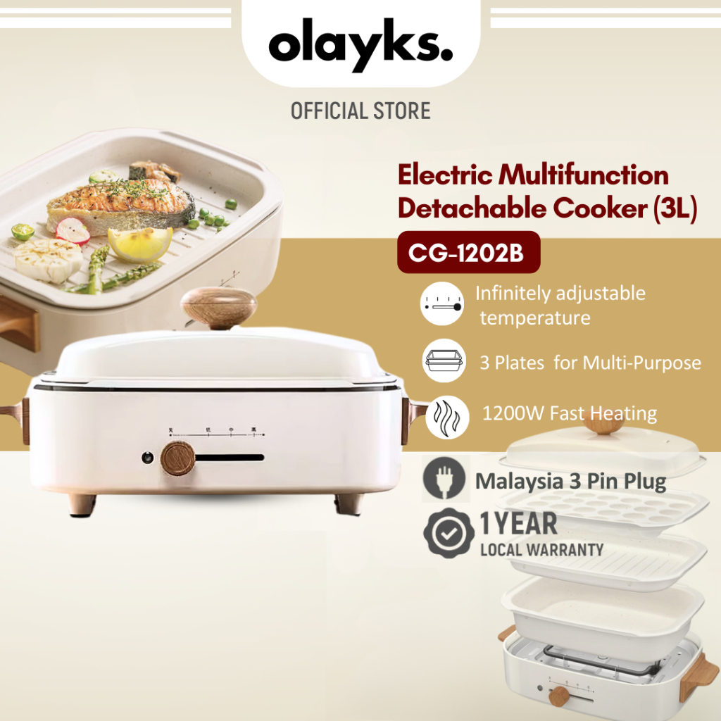 Olayks Electric Multifunction Detachable Cooker Steamboat Hot Pot Frying Pan (3L)