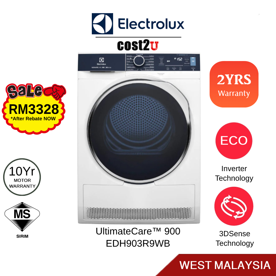 Electrolux 9KG UltimateCare™ 900 Inverter Heat Pump Dryer (WiFi) | EDH903R9WB (Mesin Pengering Basuh Clothes Dryer 烘干机