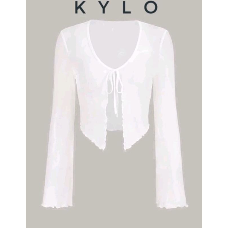 ? DISCOUNT‼️KYLO Minimalist Tie Front Mesh Casual Plain Trumpet Sleeve Y2k Women Cardigan Top