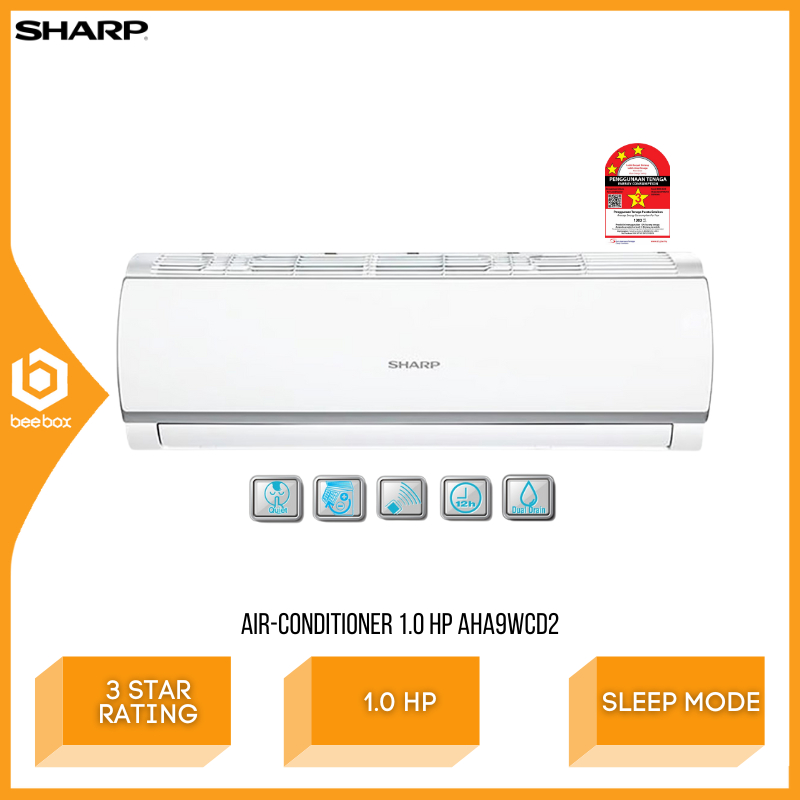 Sharp R32 Non-Inverter Air Conditioner 1.0 HP 3 Star Rating Auto & 3-Step Fan Speed Setting Aircond AUA9WCD2 AHA9WCD2 Pe