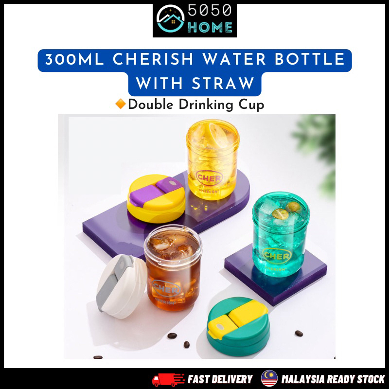 5050HOME 300ml Cherish Water Bottle with Straw Double Drinking Dun Dun Cup Water Tumbler Botol Air