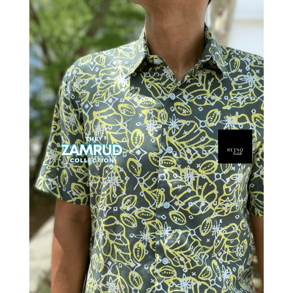 ZC001 Men’s Short-sleeve Batik Malaysia Shirt, Handmade Block-print from Kota Bharu