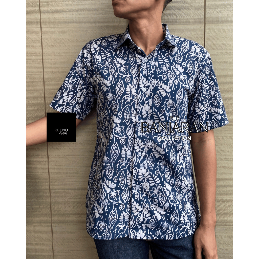 Men’s Short-sleeve Batik Malaysia Shirt, Handmade Block-print from Kota Bharu C1109