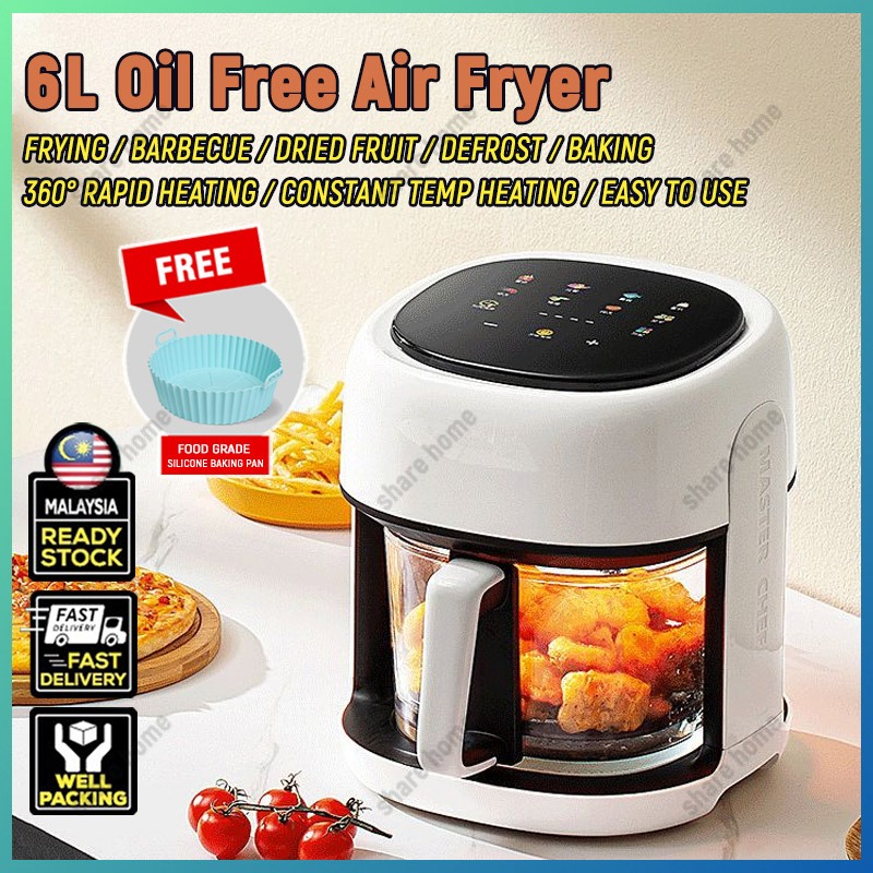 Air Fryer 6L Digital Touch Glass Basket Electric Fryer Oven Oil Free Roaster Fries Machine,penggoreng udara,Ketuhar空气炸锅机