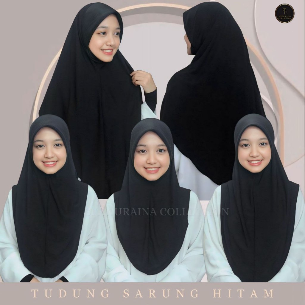 Tudung Sarung Hitam Plain Mosscrepe Awning Scuba | Instant Hijab Black Mosscrepe Muslimah Fashion
