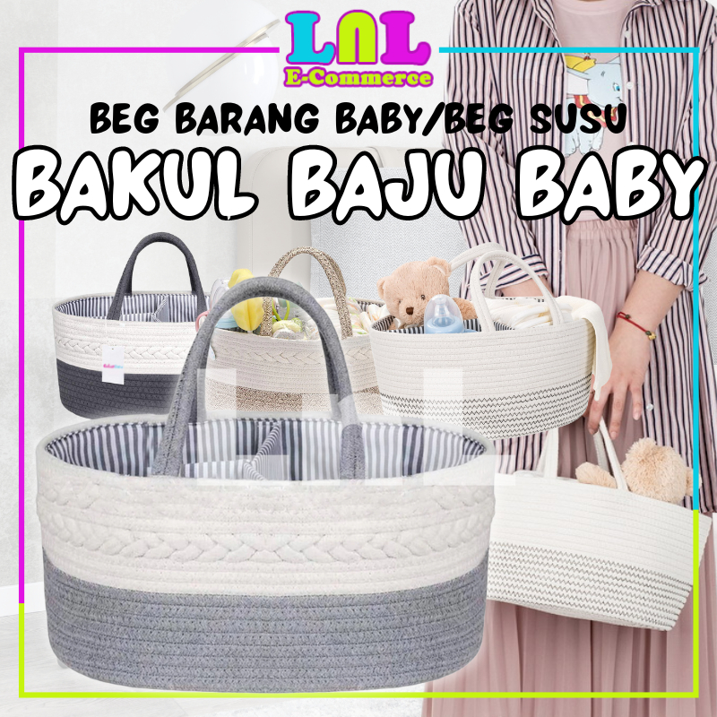 LNL Caddy Bag Baby Diaper Caddy Diaper Organizer Storage Box Mummy Beg Nursery Bag Baby Cotton Cloth Rattan Style Basket