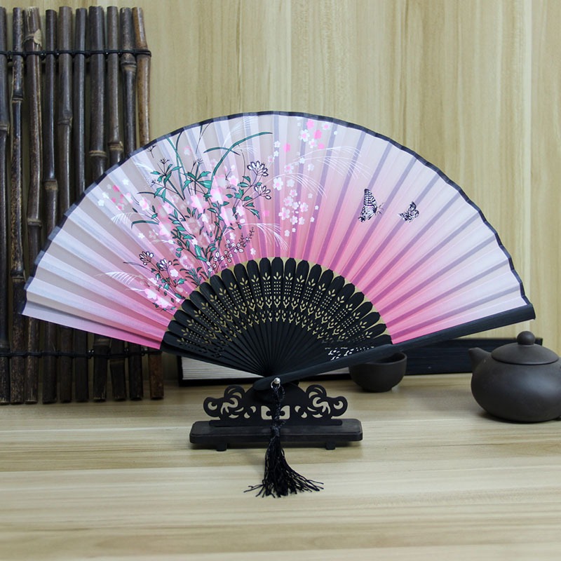 Dancing fan silk cloth antique Japanese style female fan gift fan-Tassel color random舞蹈扇子绢布古风日式女扇礼品扇-流苏颜色随机