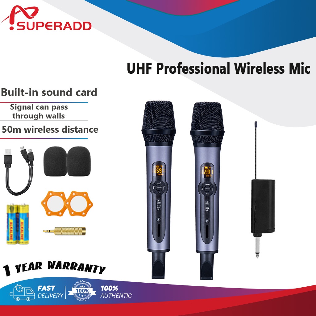 【Ready stock】UHF Wireless Microphone Wireless Karaoke Microphone Dynamic  Wireless Mic Professional Microphone