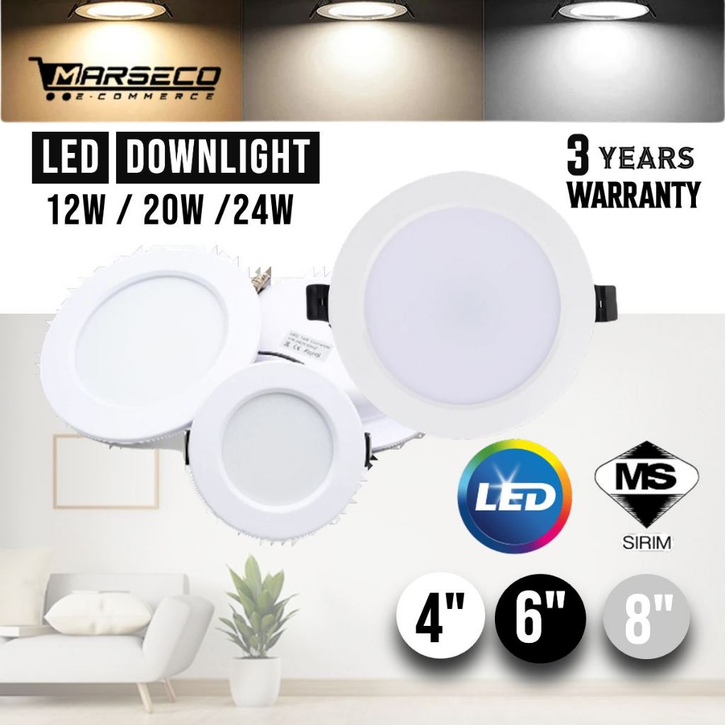 【SIRIM】Lampu LED Siling Downlight Ceiling 24W Bilik Tidur Lighting Strip Rumah White Lights Home Room Round Panel Light