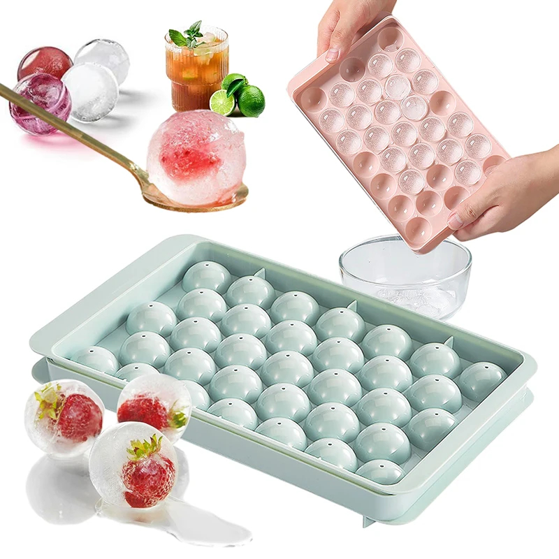 33 Grid 3D Round Ball Ice Molds with Cover Tray Ice Tray Ice Cube Maker Round Ice Mould Ice Making Tool Kitchen Gadgets