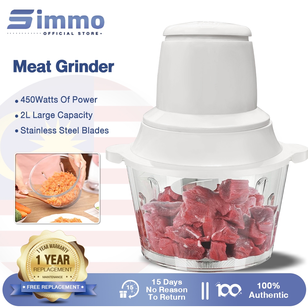 SIMMO Chopper Blender Electric Meat Grinder Stainless Steel Food Processor 2L Light  MultiFunction Blender Food Chopper