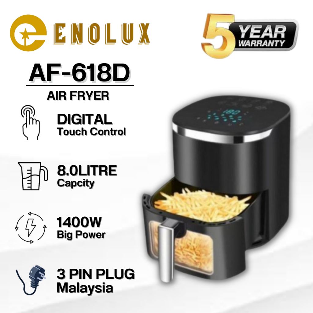 Enolux AF618D Air Fryer 8L Digital Control Household Cooker Oven Fryer Oil Free Non-Stick