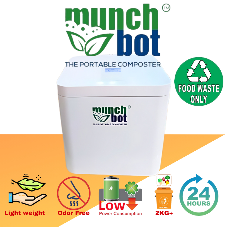 Munchbot MB02 Organic Food Waste Composter 2 in 1 Hybrid Dehydrator Machine 2 Litre per cycle (Household Mini Version)