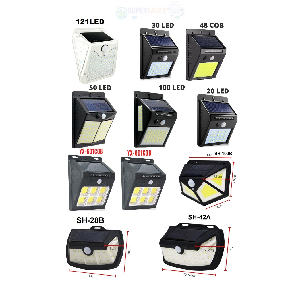 Solar Motion Sensor PIR Light 20 / 30 / 48 / 50 / 100 LED / COB Waterproof Garden Auto On Off Lamp Lampu