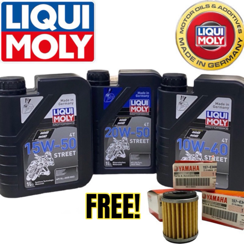 FREE OIL FILTER! 100% ORIGINAL LIQUI MOLY MINYAK HITAM ENGINE OIL 10W40 20W50 15W50 4T STREET SYNTHETIC SEMI MINERALS