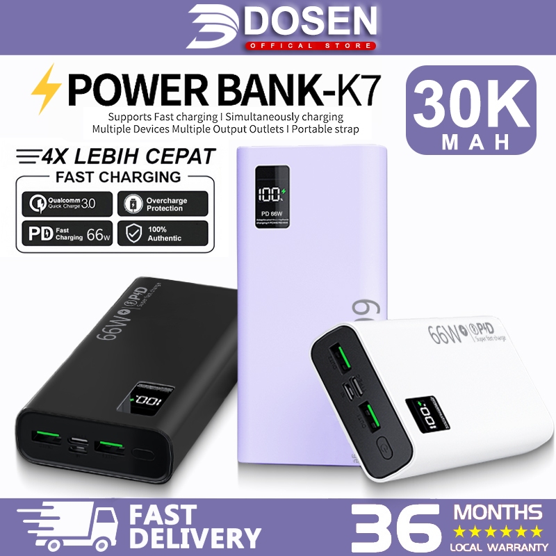 DOSEN Power Bank K7 Fast Charging Four USB Portable Digital Display Battery (PD66W/30000mA)