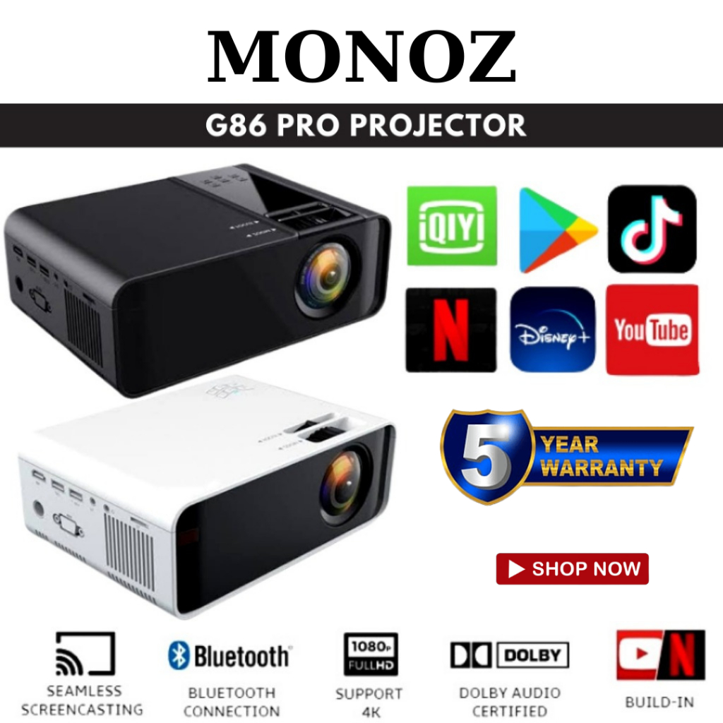 💝5 Years Warranty 💝 7500 lumens G86 Projector FULL HD 1080P Android Mini Projector WIFI LCD A80 Protable Projector