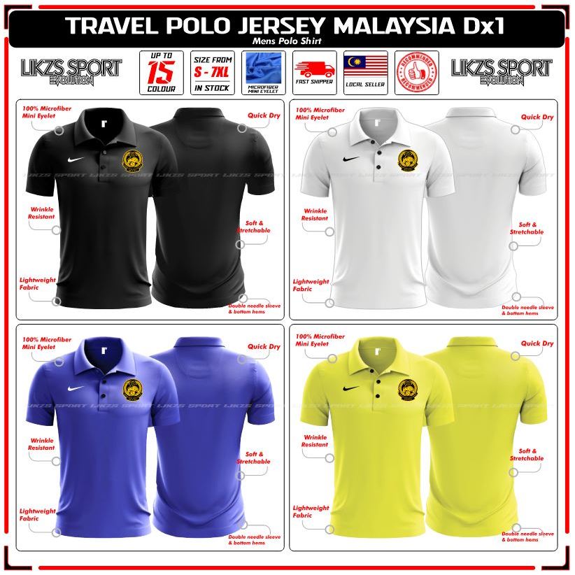 Malaysia FAM Travel Jersey DX1 Harimau Malaya Football Futsal Baju Berkolar National Team Wear Polo FAM Player Top