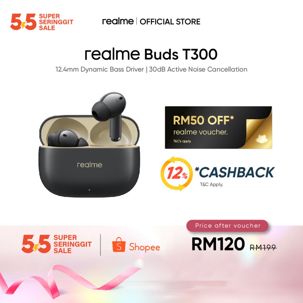 realme Buds T300 | 12.4mm Dynamic Bass Driver | 30dB Active Noise Cancellation
