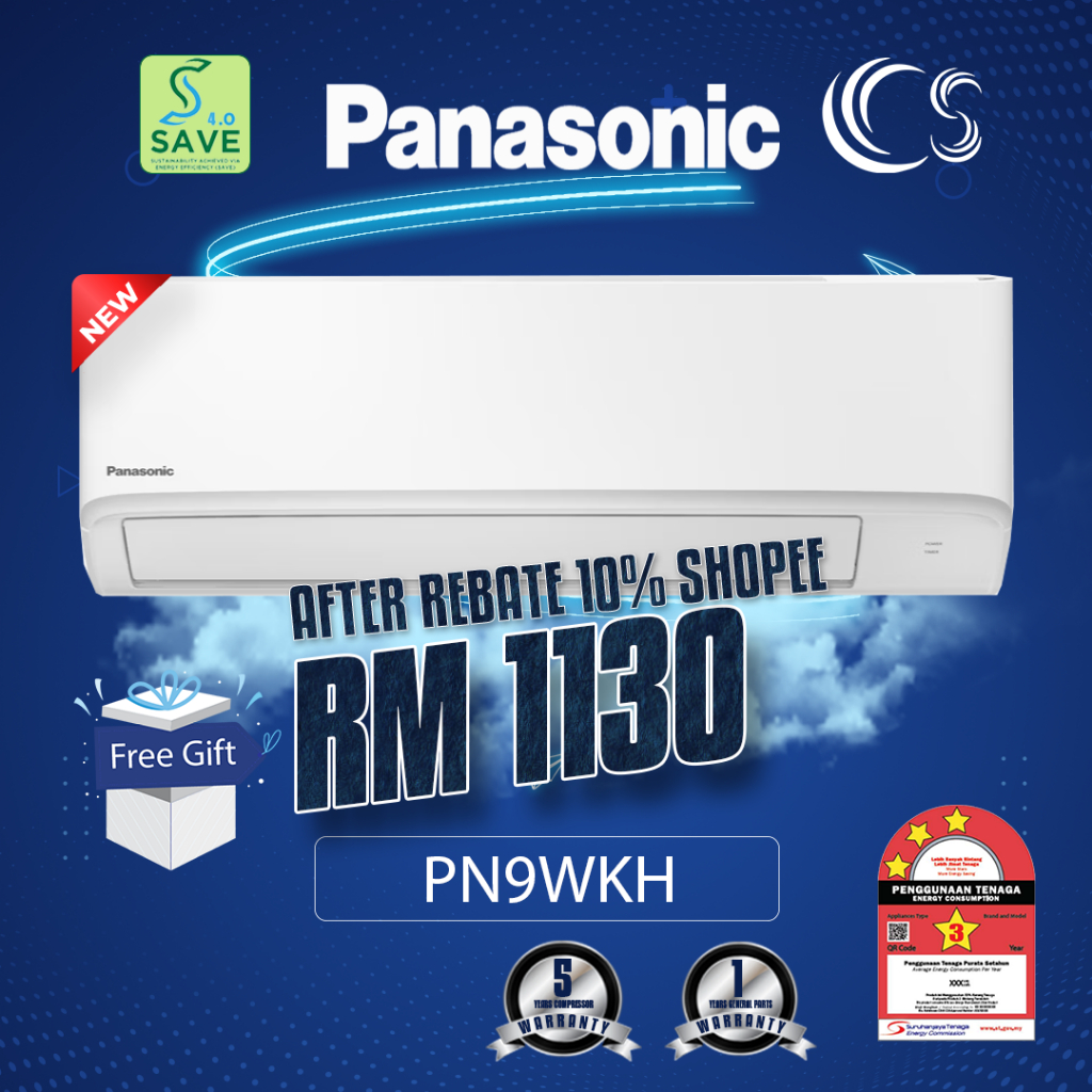 [FREE DELIVERY] Panasonic R32 Non Inverter & inverter Air Conditioner 1HP-3HP PN9WKH / YU9AKH + R32 Refrigerant + I-Auto