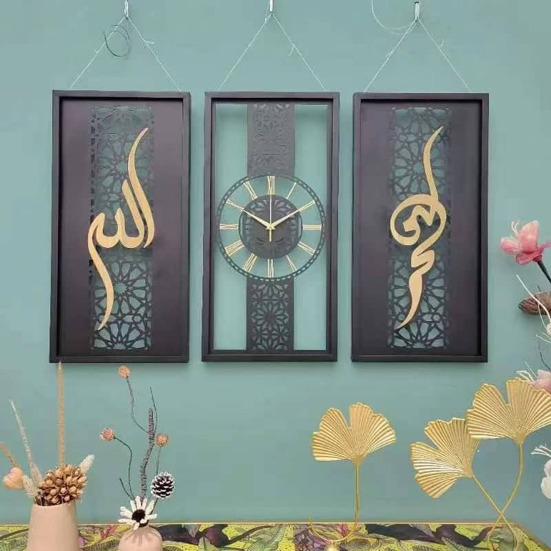 DIY Metal Clock Ginkgo Frame Jam Hiasan Dinding Peacock iron wall clock Jawi Rumi frame