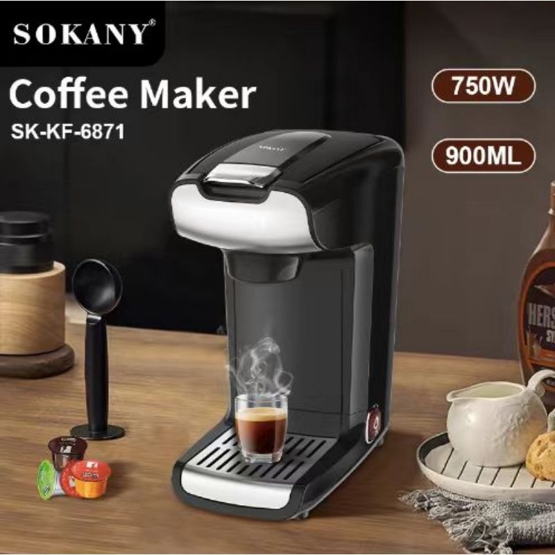 Sokany 2 In 1 Capsule Pressure Espresso & Ground Coffee Powder Coffee Maker Machine 900ML Capacity 750W K-Cup Pods