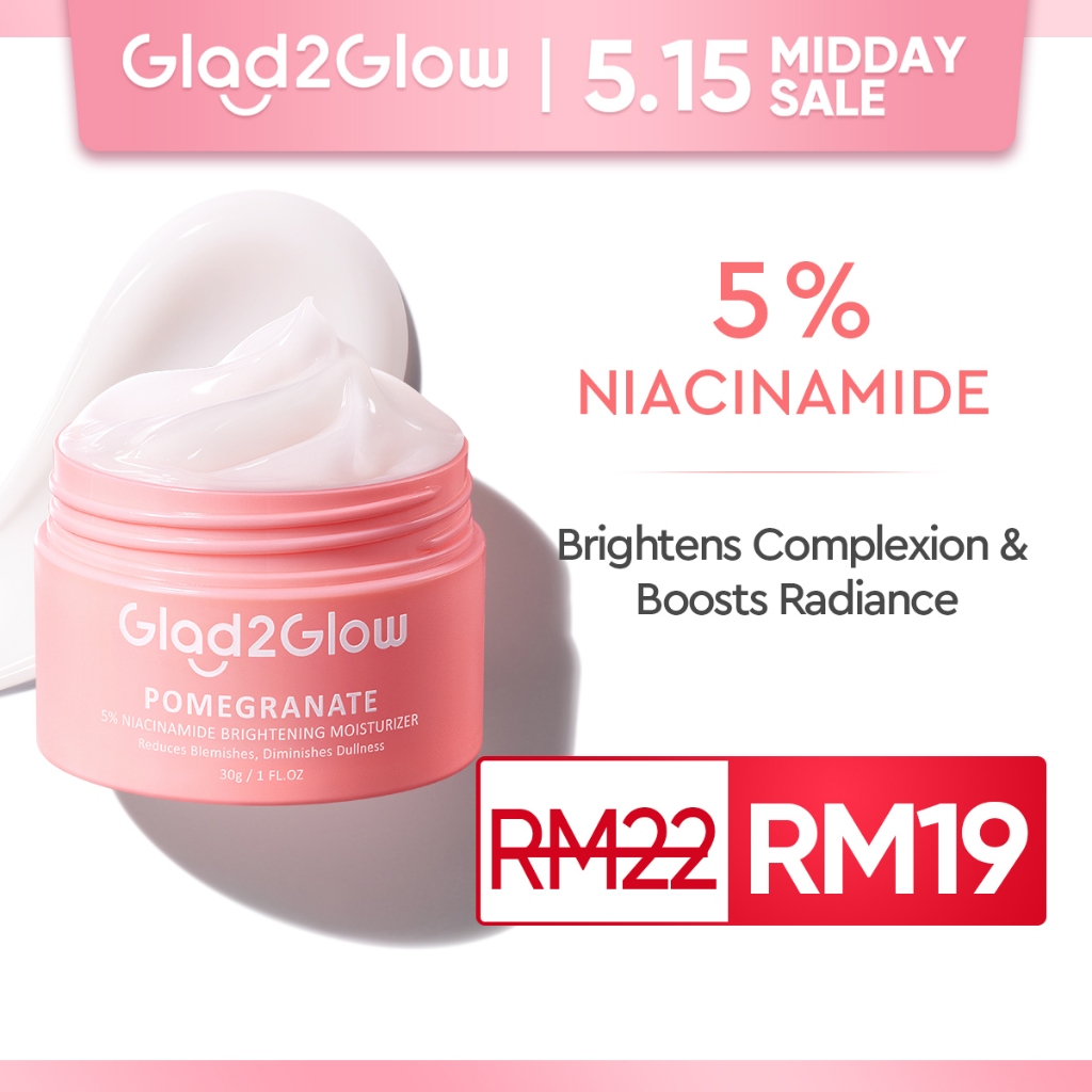 Glad2Glow Pmomegranate 5% Niacinamide Brightening Moisturizer Whitening Glowing Gel Day Night Face Cream(30g)