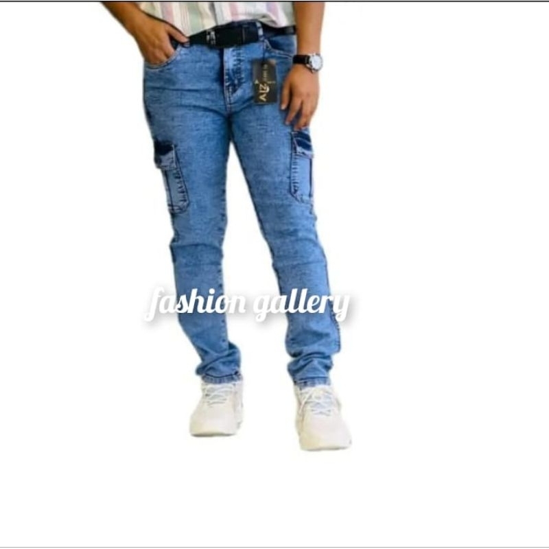 Cargo  6 pocket Slim fit Jeans Pants for Men's / Lelaki ( Unisex) kain gettah.