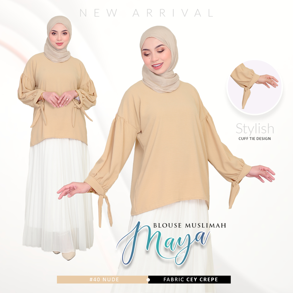 *New Arrival* Designed Maya Blouse Muslimah with Beautiful Tie Cuff by Modest Glam Fashion