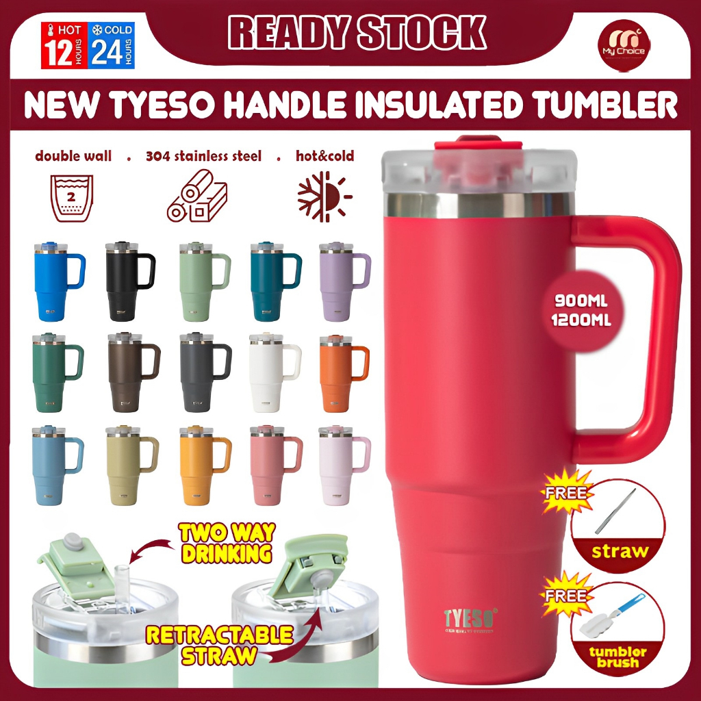 Tyeso Tumbler With Pemegang Handle Design 900ml/1200ml Stainless Steel Insulated Thermos Flask Water Bottle Botol Air保温瓶