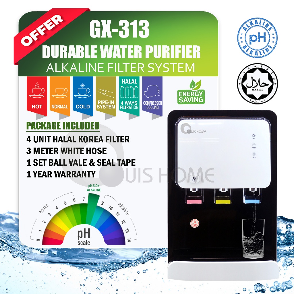 HOT SELLING MODEL GX313 - Compressor - 3 Suhu Penapis Air - Alkaline Korea Halal Filter - Dispenser