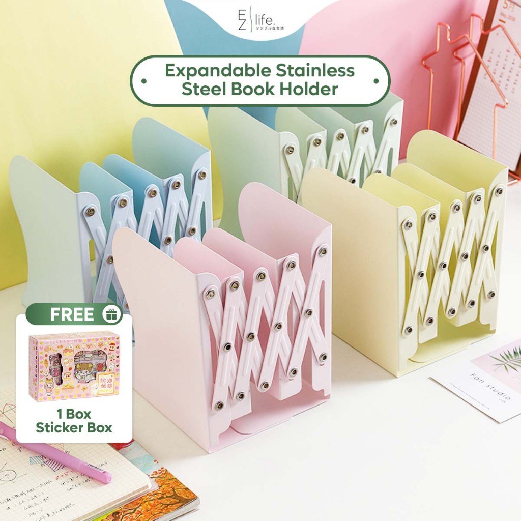 30% off Clearance Book Stand Expandable Stainless Steel Bookend Adjustable Bookshelf Book Rack Rak Buku 折叠收纳伸缩桌面书架