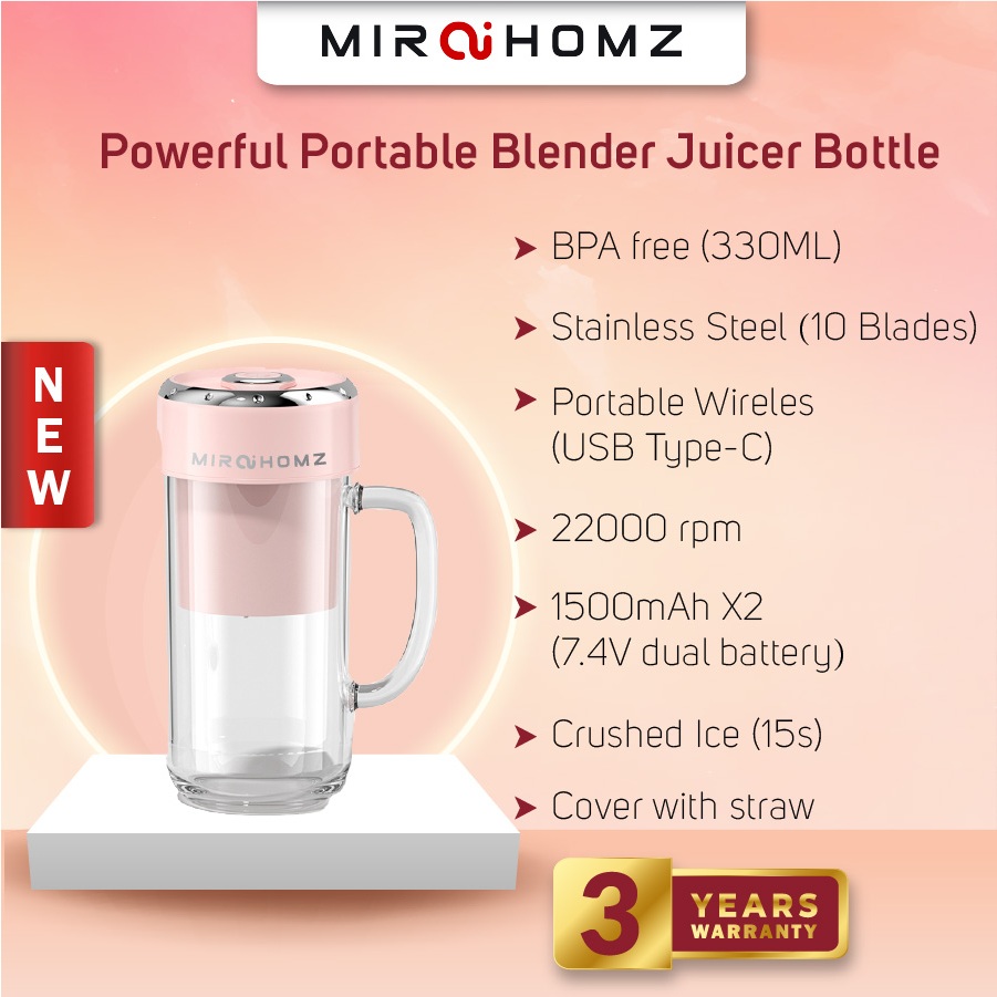 MiraiHomz【High Powered】10 blades Juicer Blender Cup 330ml Rechargeable Fruit Juice Shaker Maker buah榨汁杯