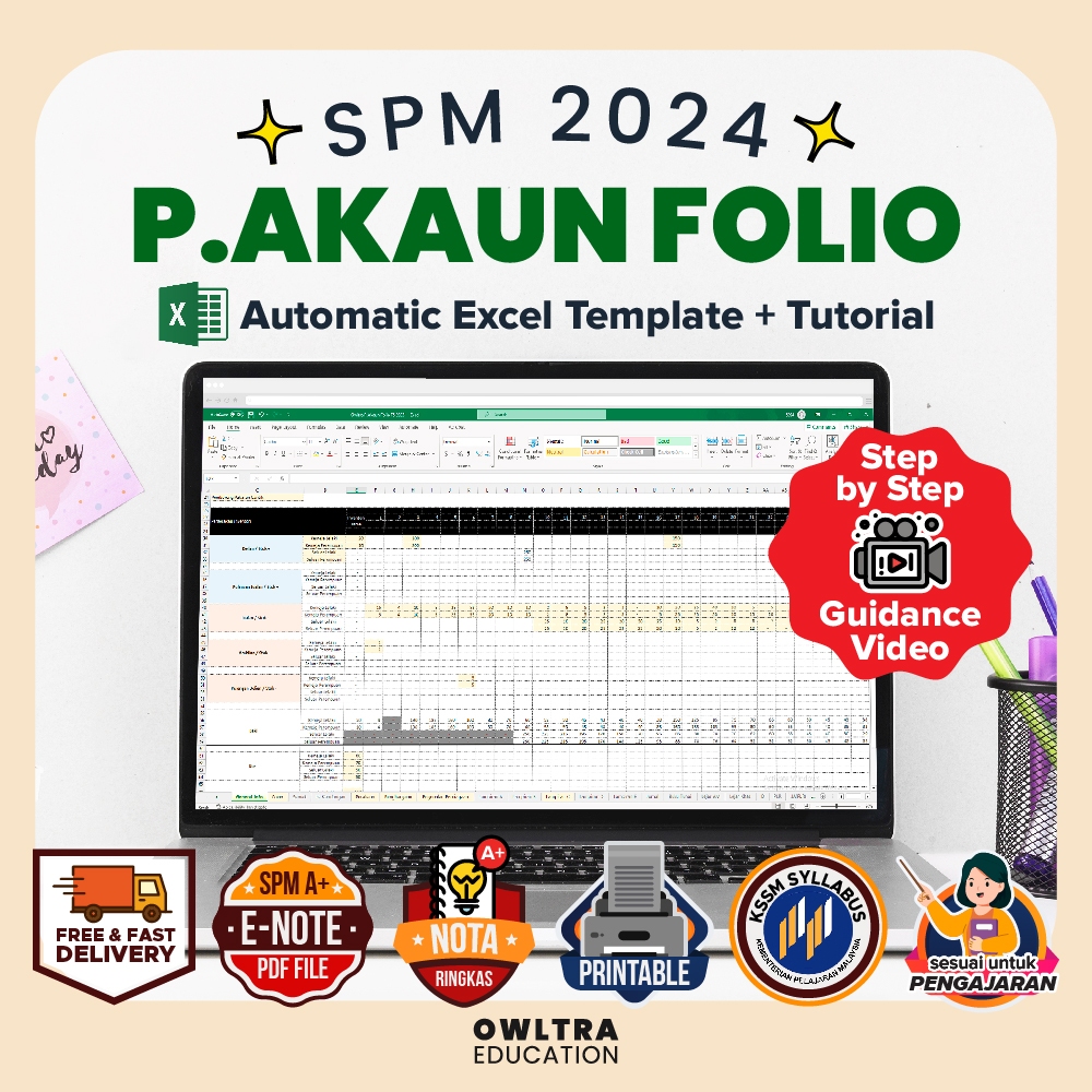 [NO DELIVERY FEE] AKAUN FOLIO Kerja Kursus Akaun 2024 SPM (KSSM) Excel File + Tutorial