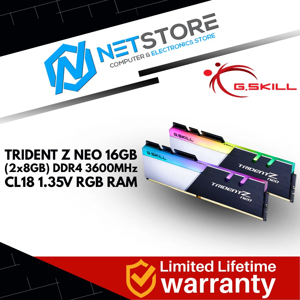 G.SKILL TRIDENT Z NEO 16GB (2x8GB) DDR4 3600MHz CL18 RGB RAM - F4-3600C18D-16GTZN