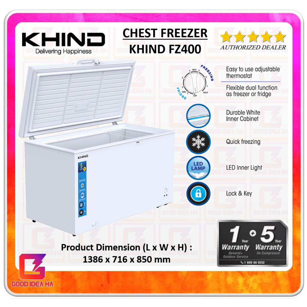 KHIND 400L Dual Function Chest Freezer FZ400 with LED Inner Light