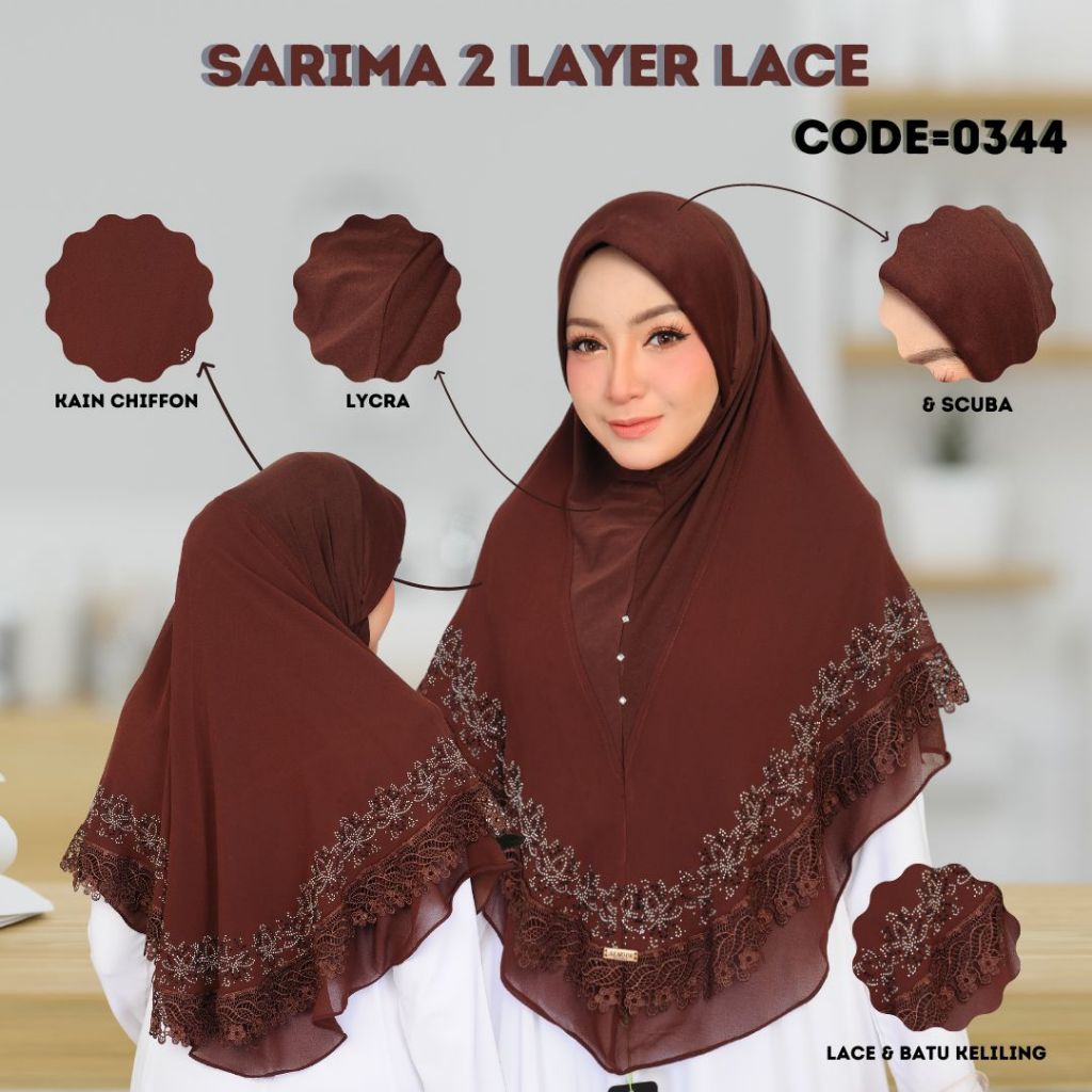 tudung sarung 2 Layer Lace | stylish Chiffon Hijab | 0344 | SARIMA 2 Layer Hajib Onlin Shop | Tudung 2024 | Muslim Hijab