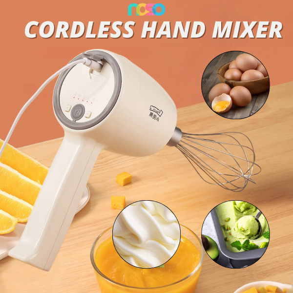 Cordless Hand Mixer, Hand Mixer Electric, 5-speed Usb Rechargeable with Stainless steel Mixer Whips, White