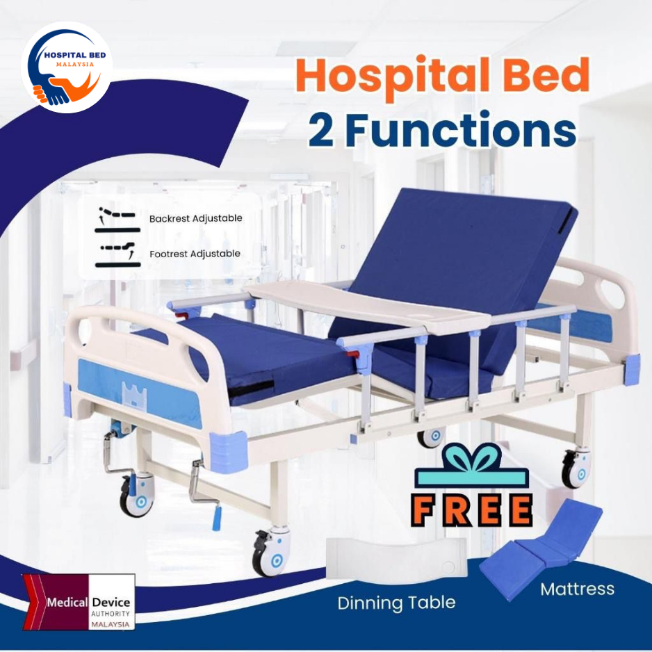 [Same-Day Delivery] 2 Functions Manual Hospital Nursing Bed [FREE Mattress + Table] - MDA Approved