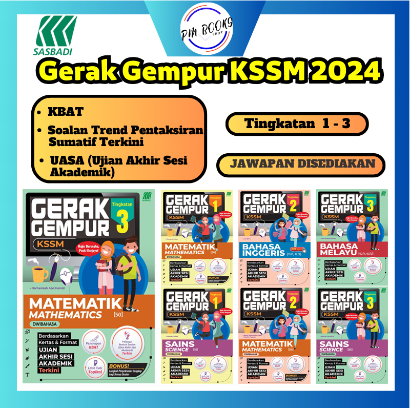 [PMBOOK] SASBADI Gerak Gempur KSSM UASA Edisi 2024 Buku Latihan Tingkatan 3 Tingkatan 2 Tingkatan 1 Matematik Sains BM