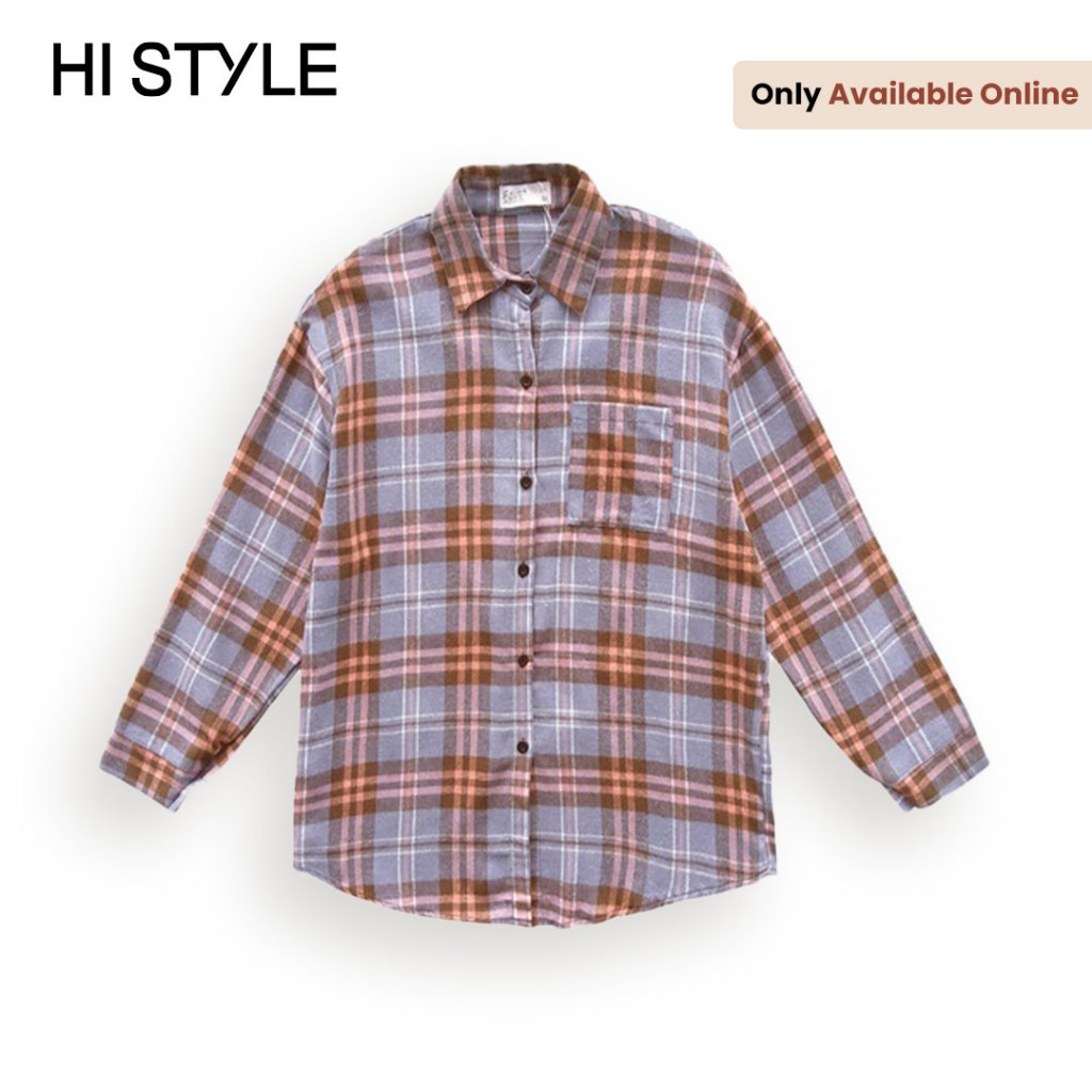 [Online Exclusives] HI STYLE Women Flannel Long Sleeve Shirt - Blue - BFM2F4294