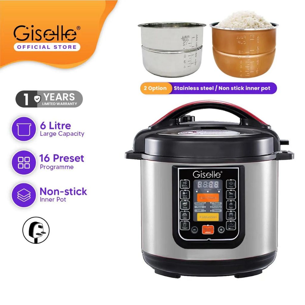 【SS Pot optional】Giselle 16 in 1 Electric Digital Multifunction Pressure Cooker w. 16 program  (1000W/6L) KEA0229