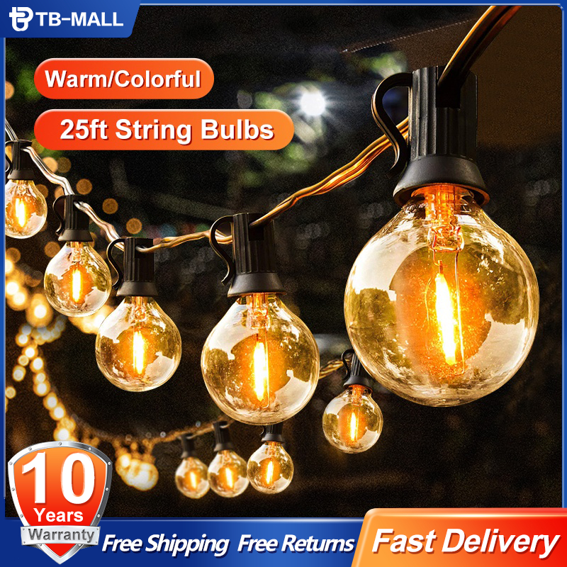 LED String Light Tungsten String Light Holiday Light Waterproof Outdoor G40 LED Bulbs 25FT 25Bulbs Garden Decor Wedding