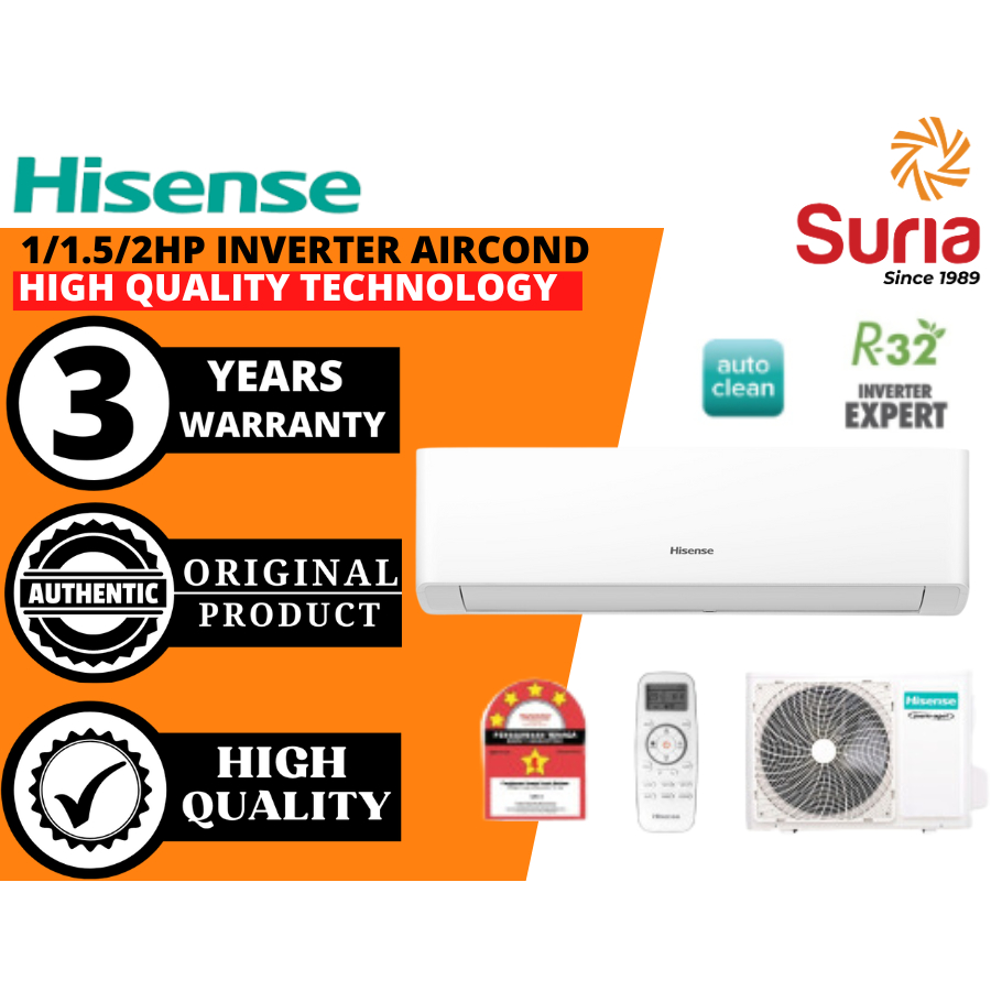 (Free Delivery Penang,Kedah & Perlis)Hisense 1/1.5/2HP R32 Gas 4 Star 5 Star Inverter Air Conditioner Aircond Murah