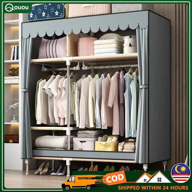 Simple Wardrobe Dust Cover Curtain Clothes Rack Almari Baju Murah Lemari Baju Almari Pakaian 衣柜衣橱