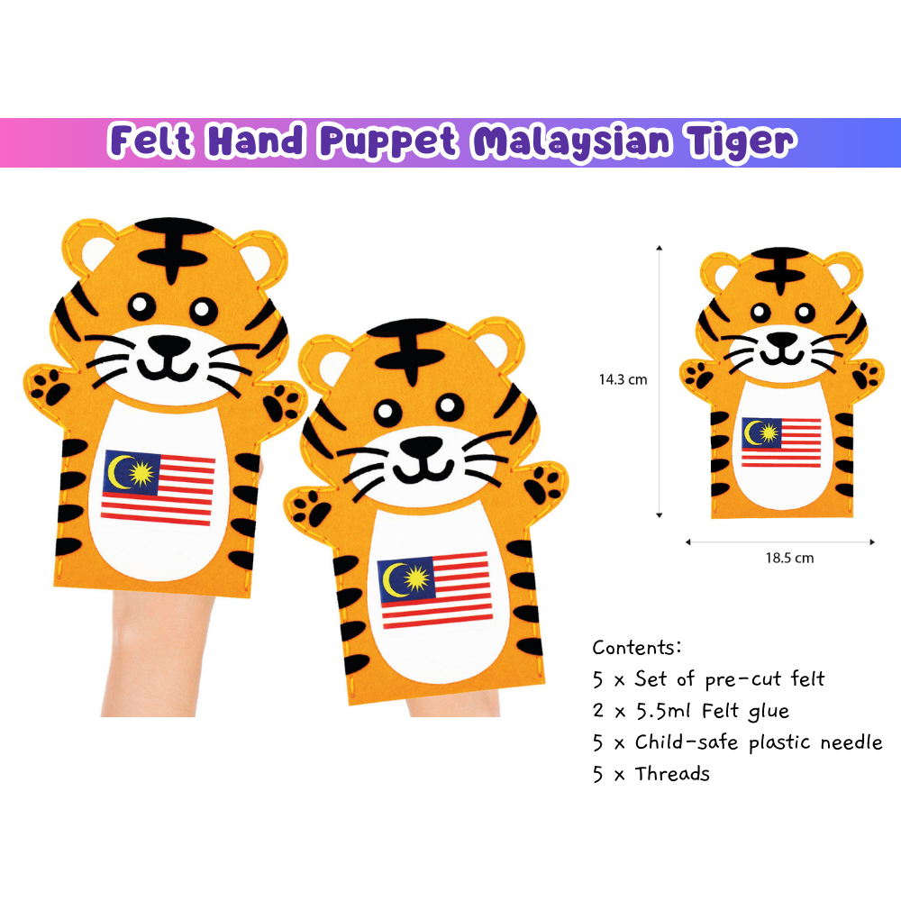 MERDEKA Puppet Harimau Malaya Felt Hand Puppet Malaysian Tiger DIY Craft Kit