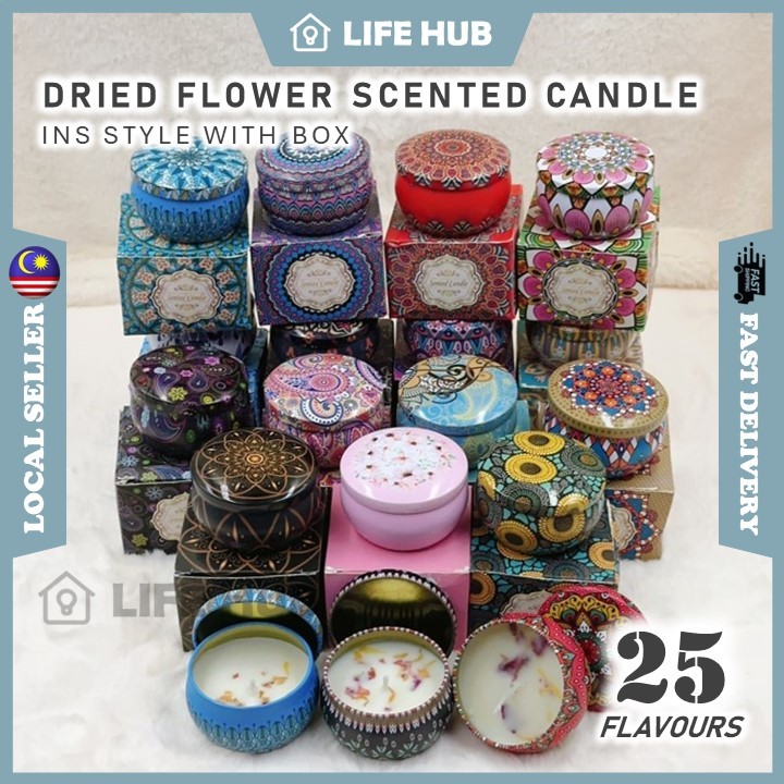 【READY STOCK】 Handmade Natural Soy Aromatherapy Wax Candle Dry Flower Scented Candle Essential Oil Gift Lilin Wangi 香薰蜡烛