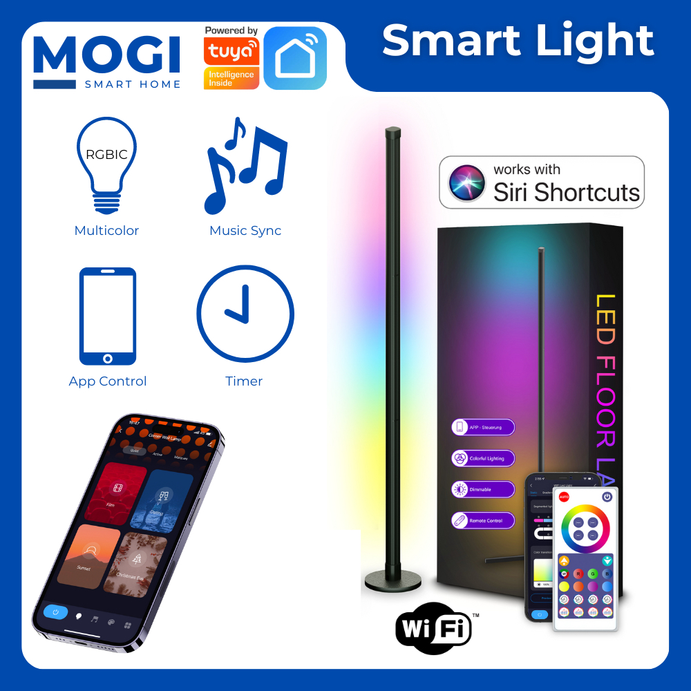 MOGI Tuya RGBIC LED Wifi Corner Wall Stand Lamp Gaming Music Round Base Lamp Smart Life Siri