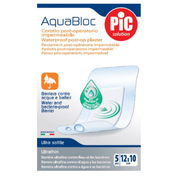 PIC AQUABLOC WATERPROOF POST-OP PLASTER 12X10CM 5PCS/BOX (Water and bacteria-proof barrier)